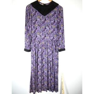 VTG Misty Lane Paisley Dress Womens 7/8 Purple Gothic Whimsigoth Midi Witchy